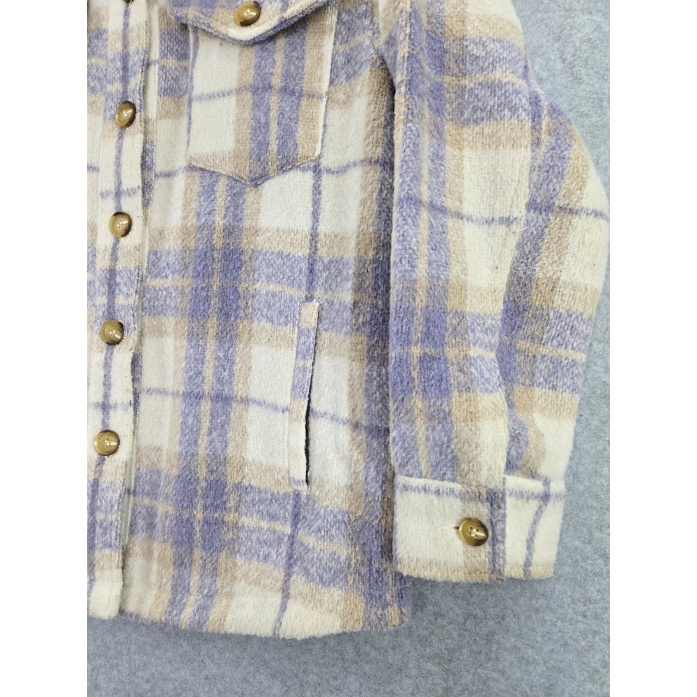 Anthropologie Avec Les Filles Purple White Plaid Button Front Coat Shacket M - Picture 2 of 6